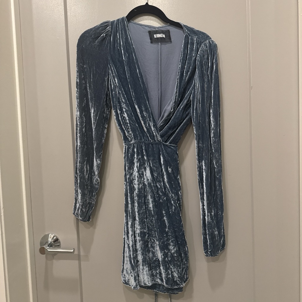 Reformation blue velvet Wrap Dress